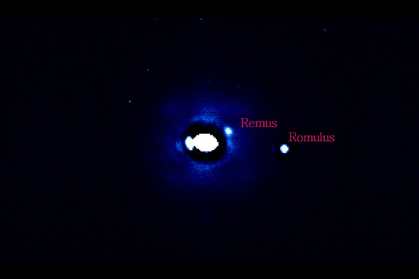 Adaptive Optics observations of 87 Sylvia, showing its two moons, Remus and Romulus