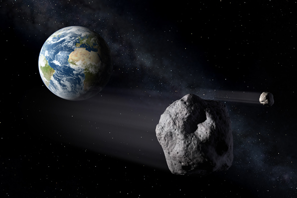 Artist's impression of a Near-Earth Asteroid passing by Earth