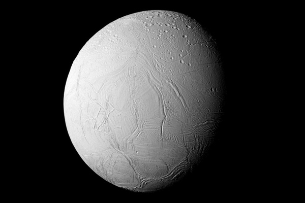 Enceladus hemisphere in natural colour by Cassini