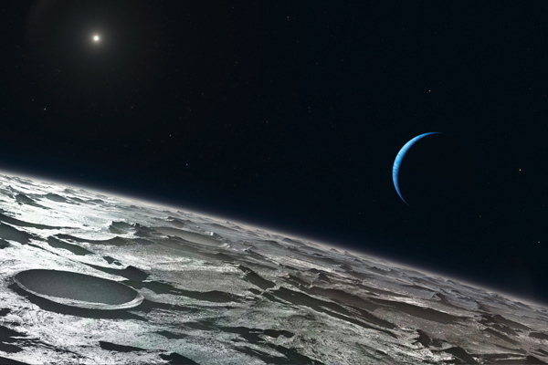 Neptune view from Triton surface, artist's concept