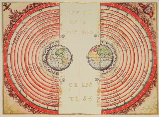 An illustration of the Ptolemaic geocentric system by Bartolomeu Velho, 1568