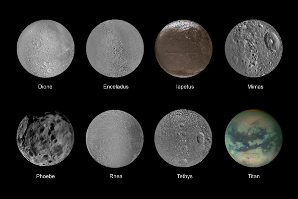 Most-known Saturn's satellites and moons