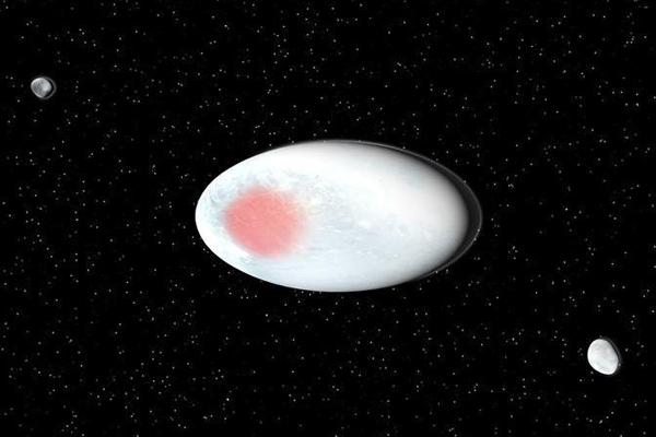 Concept of Haumea and its two moons (Hi'iaka and Namaka)